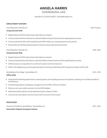 Congressional Aide Resume