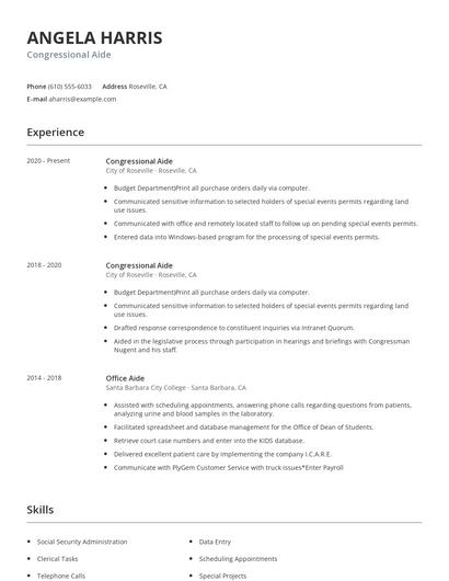 Congressional Aide Resume