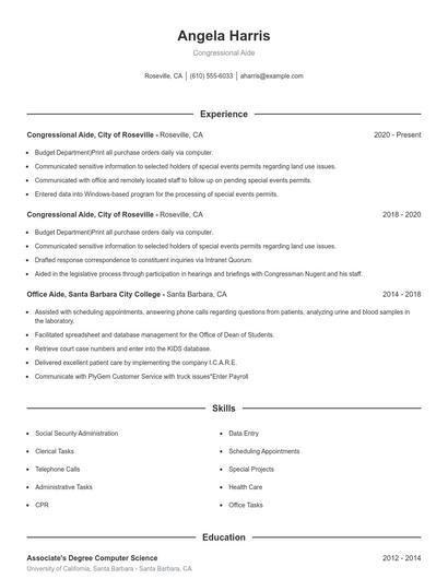 Congressional Aide Resume