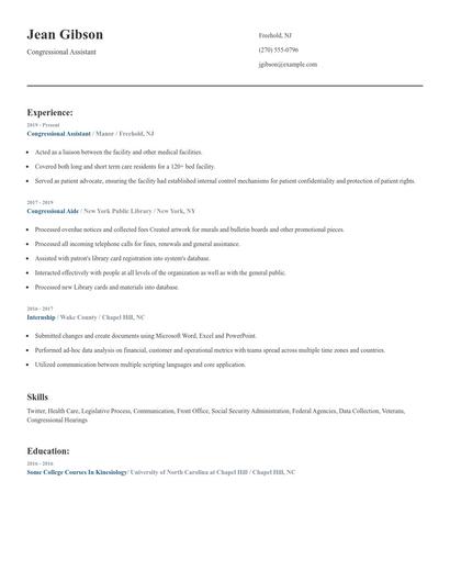 Congressional Assistant Resume