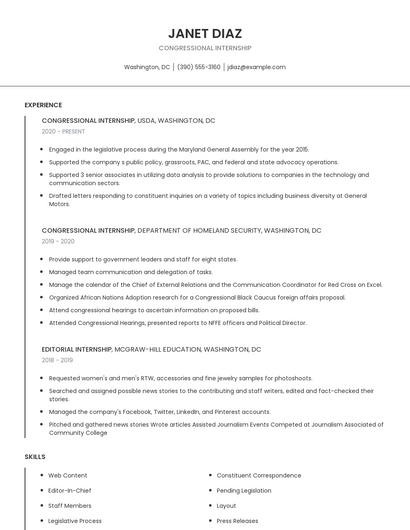 Congressional Internship Resume