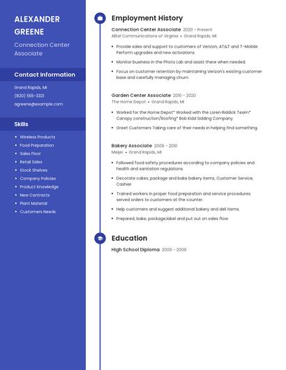 Connection Center Associate Resume