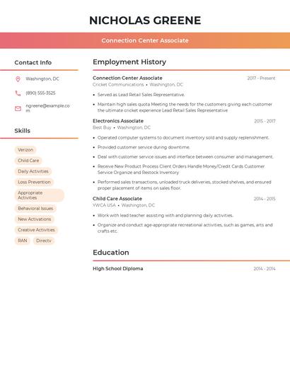 Connection Center Associate Resume