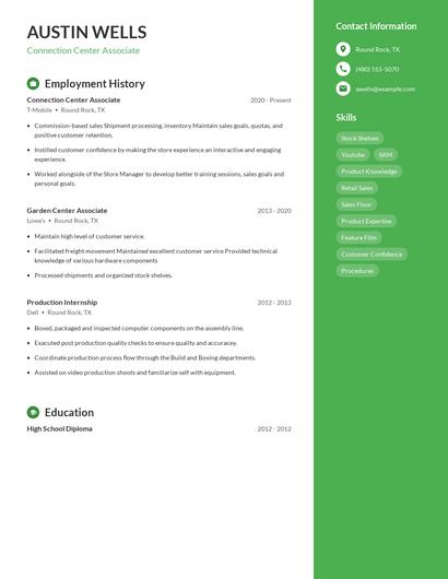Connection Center Associate Resume