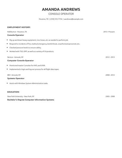 Console Operator Resume