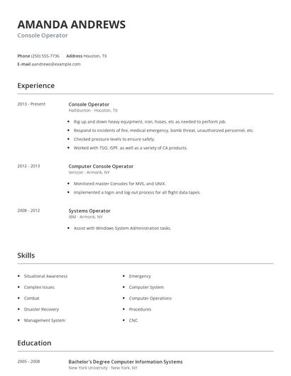 Console Operator Resume