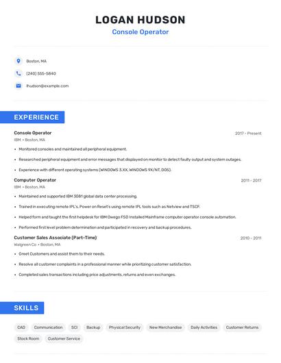 Console Operator Resume