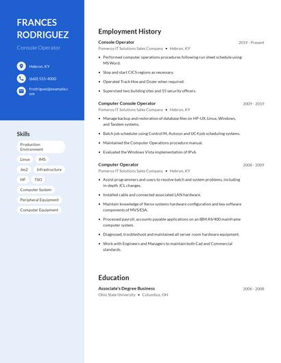 Console Operator Resume