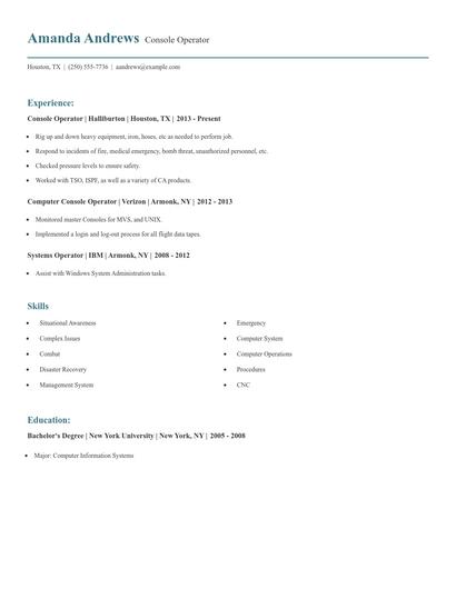 Console Operator Resume