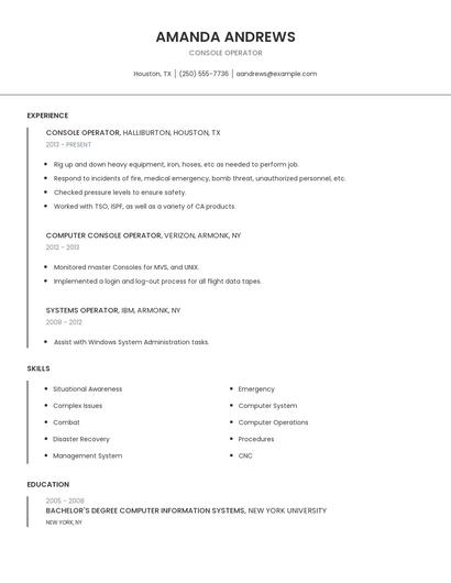 Console Operator Resume