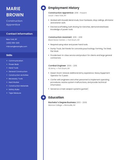 Construction Apprentice Resume