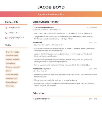 Construction Apprentice Resume