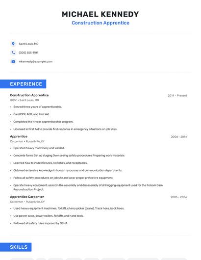 Construction Apprentice Resume