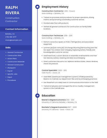 Construction Contractor Resume