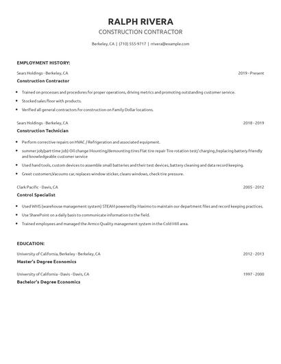 Construction Contractor Resume