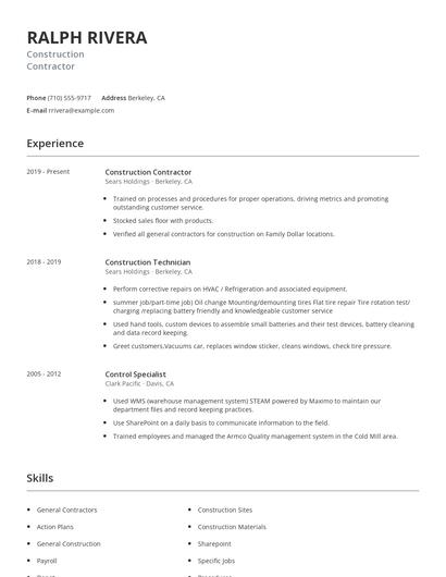 Construction Contractor Resume