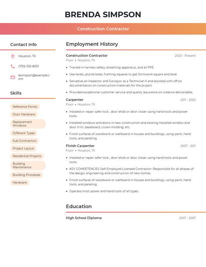 Construction Contractor Resume