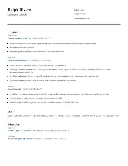 Construction Contractor Resume