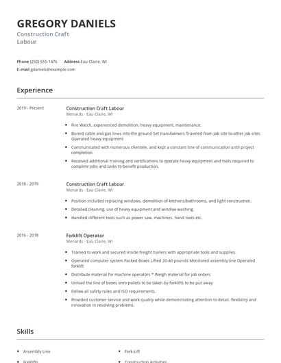Construction Craft Labour Resume