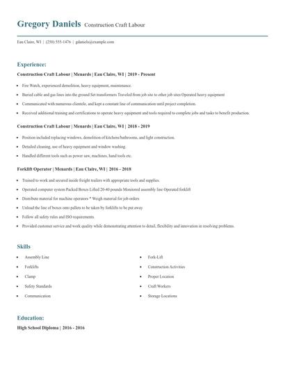 Construction Craft Labour Resume