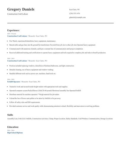 Construction Craft Labour Resume