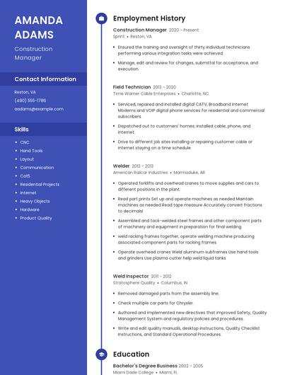 Construction Manager Resume