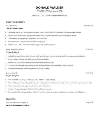 Construction Manager Resume