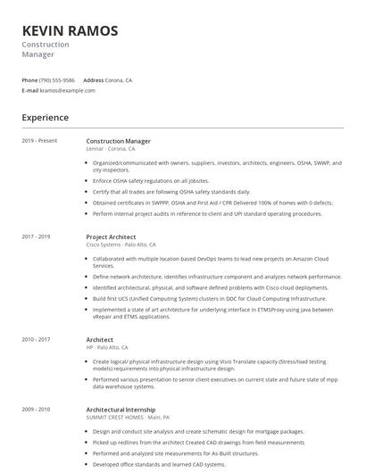 Construction Manager Resume