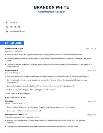 Construction Manager Resume