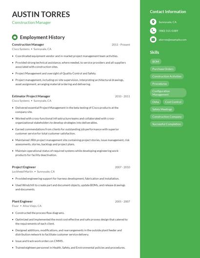 Construction Manager Resume