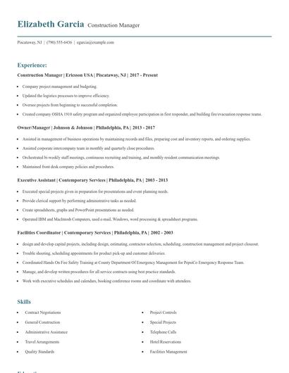 Construction Manager Resume