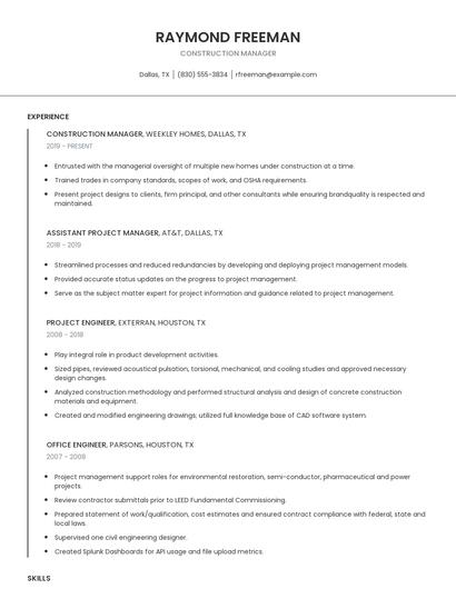 Construction Manager Resume