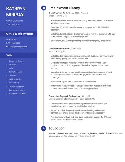 Construction Technician Resume