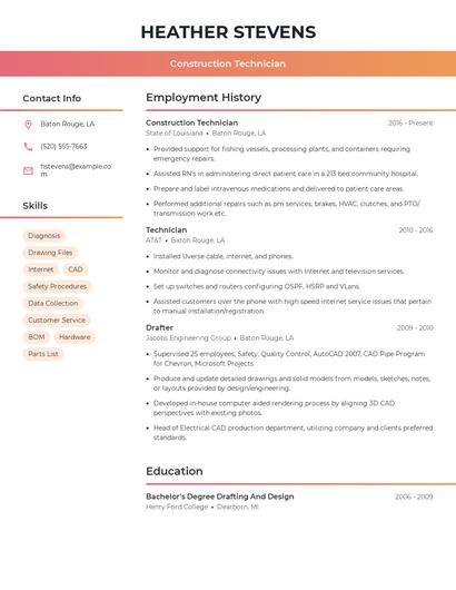 Construction Technician Resume
