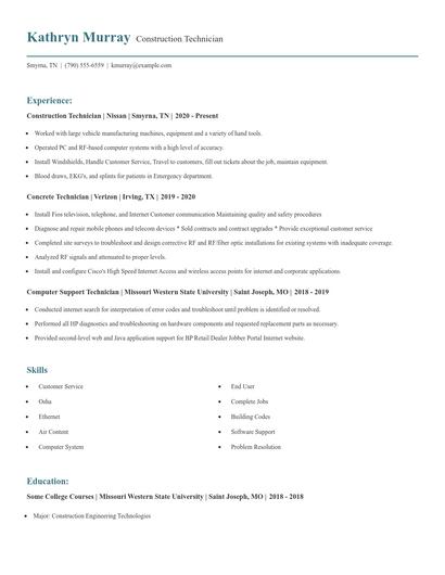 Construction Technician Resume