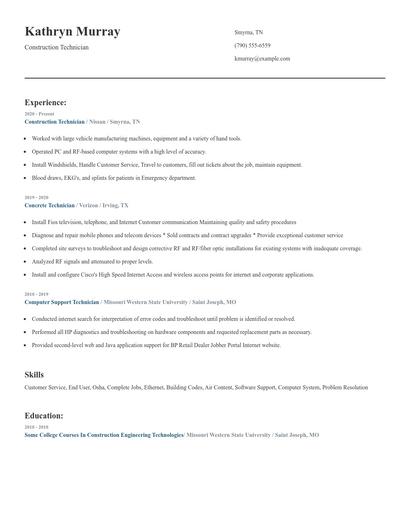 Construction Technician Resume