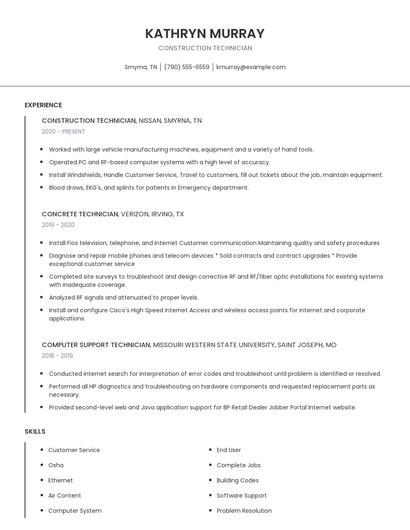 Construction Technician Resume