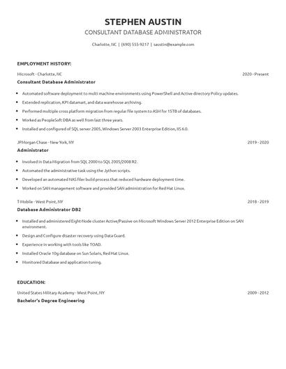 Consultant Database Administrator Resume
