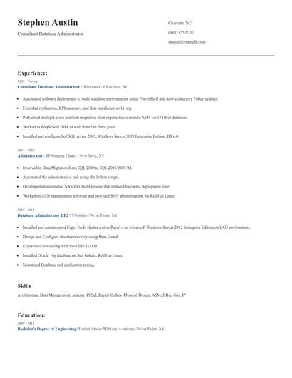 Consultant Database Administrator Resume