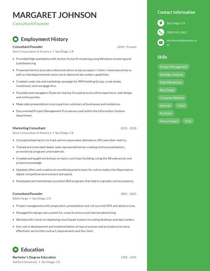 Consultant/Founder Resume