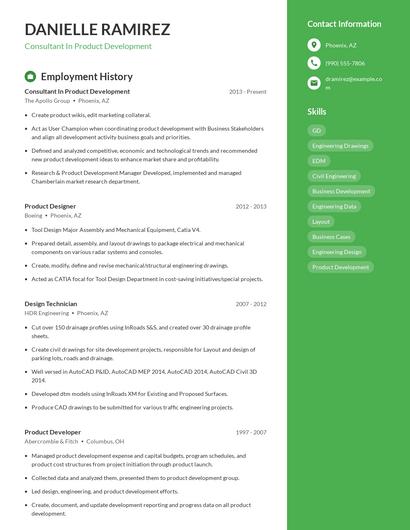 Consultant In Product Development Resume