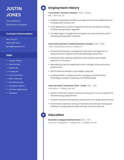 Consultant, Systems Analyst Resume