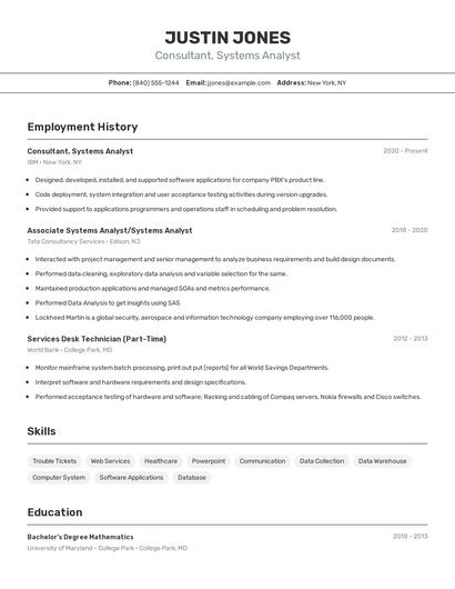 Consultant, Systems Analyst Resume