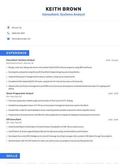 Consultant, Systems Analyst Resume