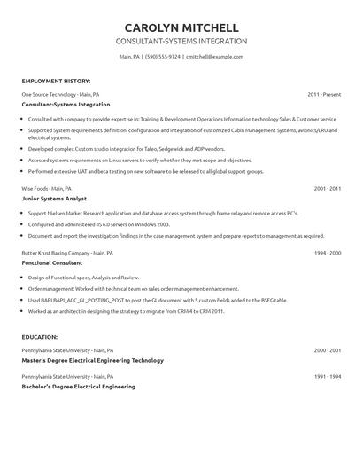 Consultant-Systems Integration Resume