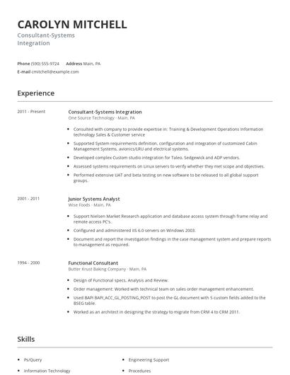 Consultant-Systems Integration Resume