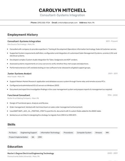 Consultant-Systems Integration Resume