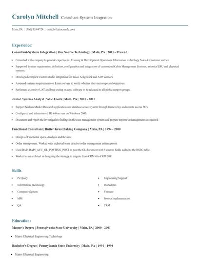 Consultant-Systems Integration Resume