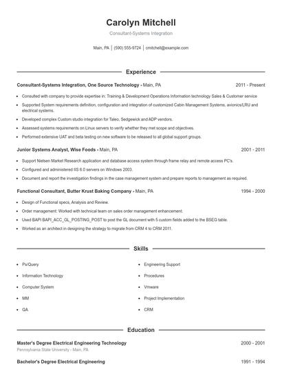 Consultant-Systems Integration Resume