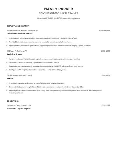 Consultant-Technical Trainer Resume
